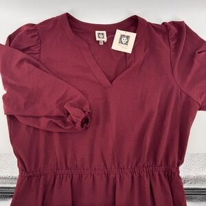 Anne Klein Women's XL Burgundy Dress V-Neck Elastic Waist 3/4 Sleeve New